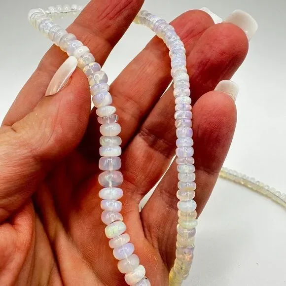 20.5" rondelle, graduatedāOpal beaded necklace with a 14kt yellow gold clasp! - Picture 6 of 13